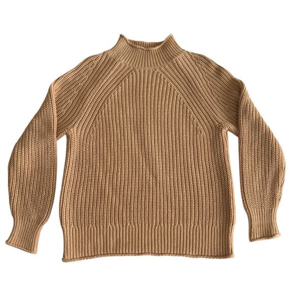 J.CREW Beige Chunky Cotton Knit Sweater Mock Neck Fisherman Preppy Heritage M - Picture 1 of 5